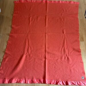 Coral Pink Vintage Satin Trimmed Wool Blanket